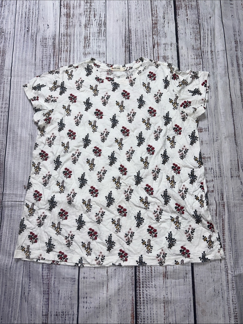 Marine Layer White Tee with Red & Green Floral Print
